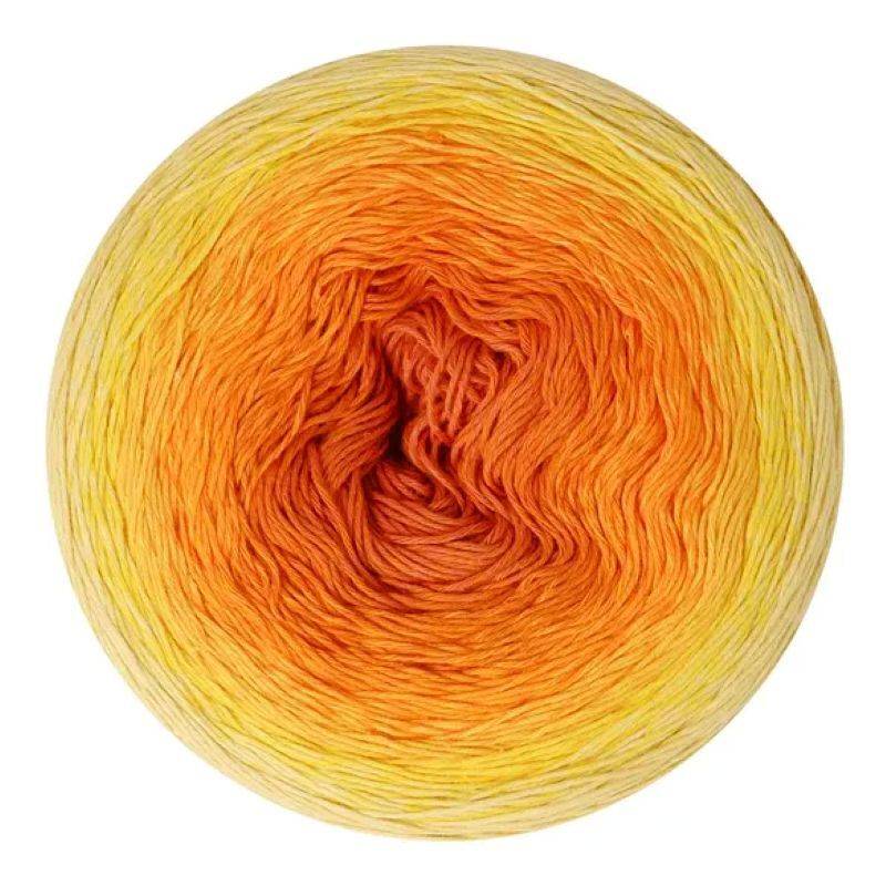 Scheepjes Cotton Whirl 741 Sunspell Indhold:100% økologisk bomuld Vægt/længde:226 g = ca 1000 meter Anbefalede pinde:2.50-3.50 mm Strikkefasthed:10 x 10 cm = 25 m x 44 p Vask:Maskinvask op til 30°C.