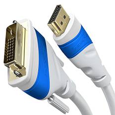 KabelDirekt – HDMI DVI Adapterkabel mit A.I.S. Schirmung gegen Störsignale – 2m (bi-direktionales Monitorkabel, HDMI-Gerät an DVI-Monitor anschließen & umgekehrt, Full HD/1080p, weiß)