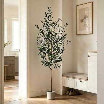 110-200 cm konstgjord olivträd med hög gren, konstväxt med plastblad, inomhusdekorationsväxt, lämplig för hem, vardagsrum, balkong och trädgårdsdekora - Multifärgad (Multi-size)