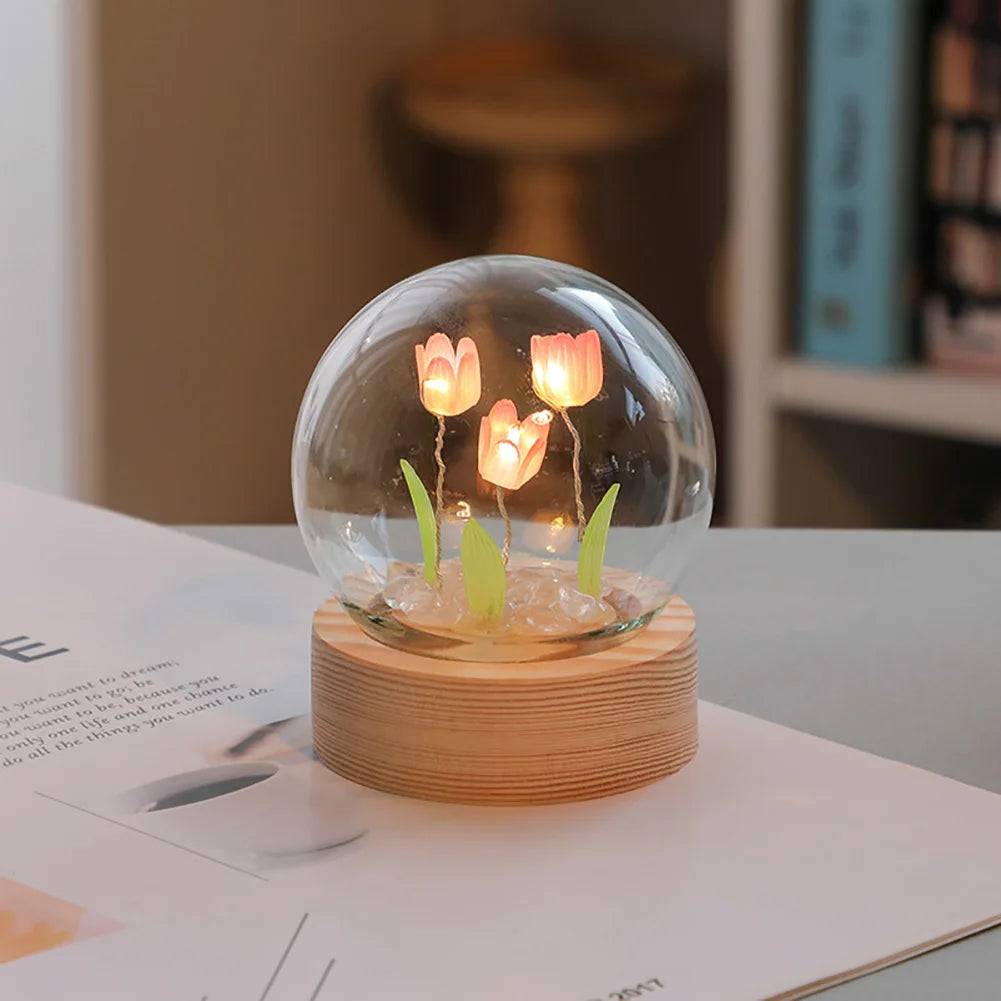 TulipGlow Elegant Blommig Bordslampa – Fina Belysning - 3 Rosa