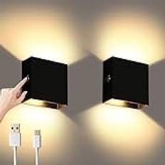 Lightess LED vägglampa för inomhusbruk, vägglampa med batteri utan strömanslutning, trådlös vägglampa, touch-dimmer, magnetiska vägglampor, oändlig dimning för sovrum vardagsrum, 2 stycken, svart