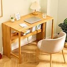 02,83cm,RVUEM Bamboo Folding Desk, Mid Century Modern Desk, Study Desk, Student Writing Desk, with Storage Shelf, for Home Office Bedroom Small Spaces