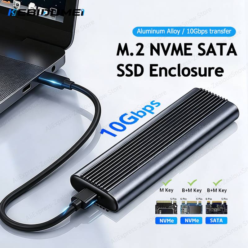 KEBIDUMEI SATA M.2 NVMe SSD Enclosure Dual Portocol NVMe to USB Adapter USB 3.1 Gen1 USB C External Case Box Aluminum alloy