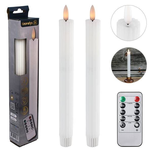 LED Kronljus 25 cm 2 st. Räfflade Vaxljus med Resin, Vit