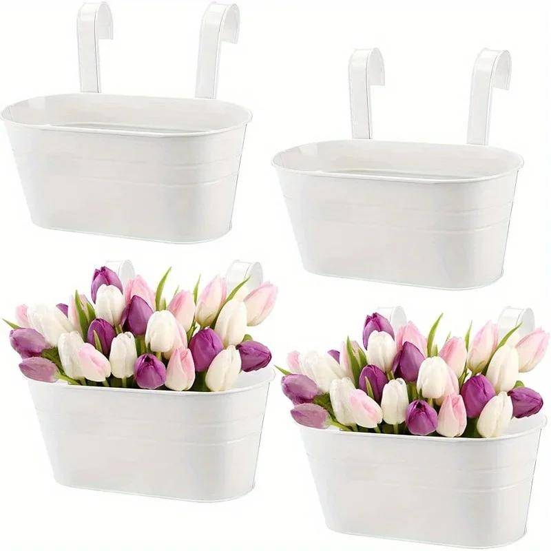 4-pack Mångsidiga Hängande Blomkrukor Metall Järn Växtkruks Hållare Stora Staketräcken Balkong Trädgård Hängande Hink Krukor.