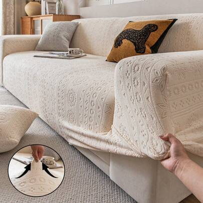 1 st enfärgat elastiskt sofföverdrag i ett stycke, minimalistisk stil, husdjursvänligt, halkfritt och reptåligt, för alla säsonger, maskintvättbart, p - Beige (Singel Set,2 Sits,3 Sits,4 Sits)