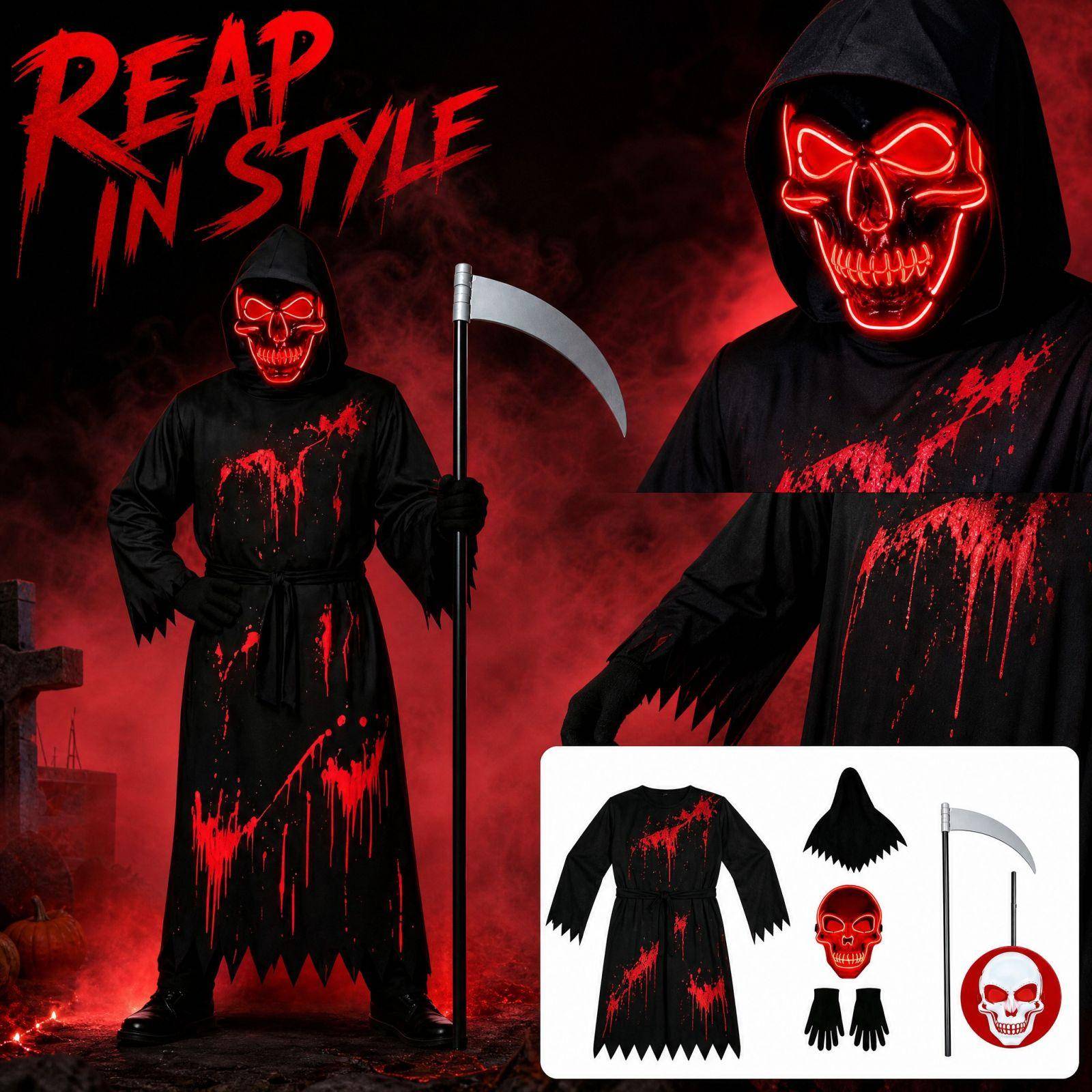 Adult Halloween Costume with Black Cape Cloak and Prop Set for Party cm