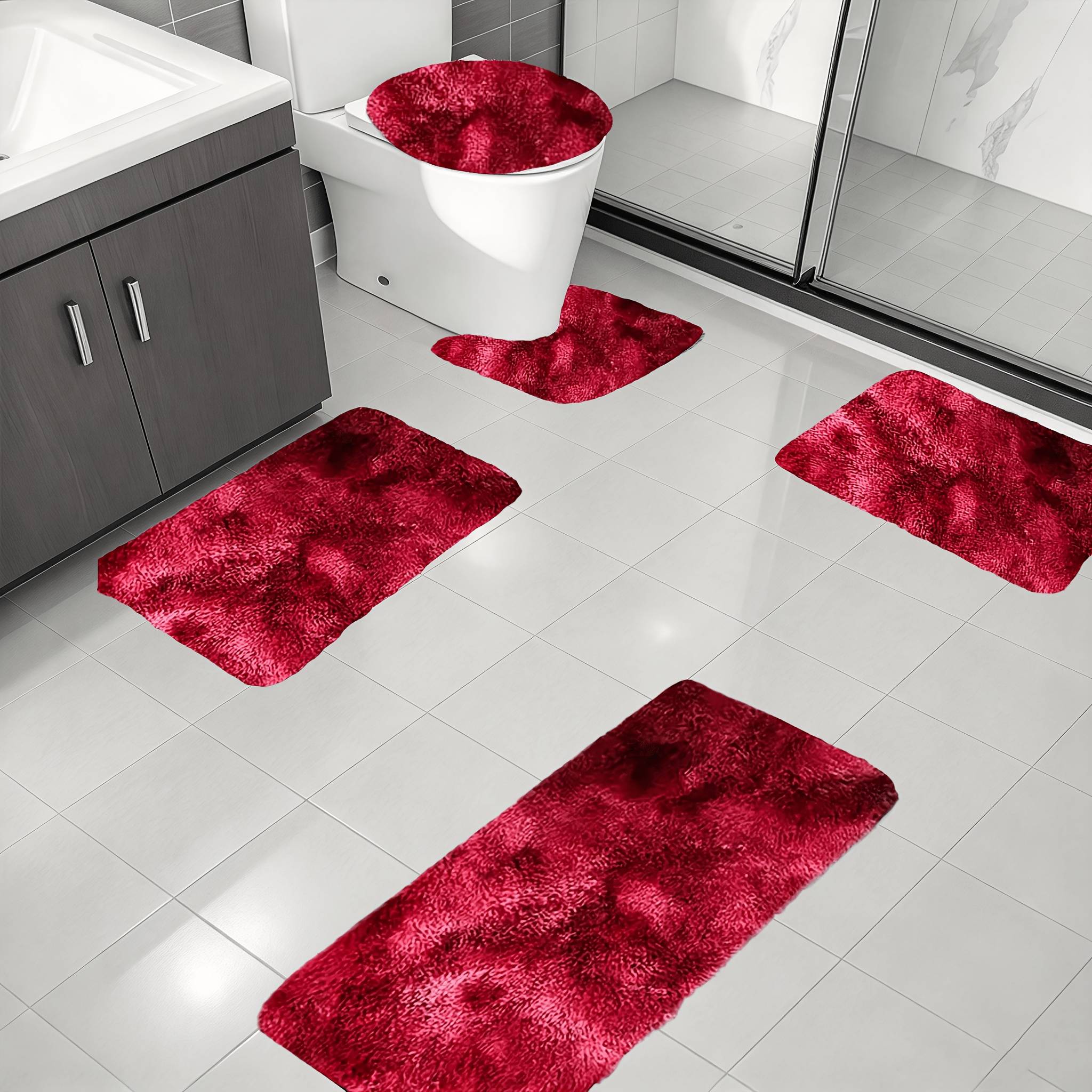 5pcs Tie-dye Decorative Door Mats, Fiber, U-shaped/rectangular Design, Bathroom Rugs, Washable Carpets And Mats, For Kitchen, Bedroom, Bathroom, Etc