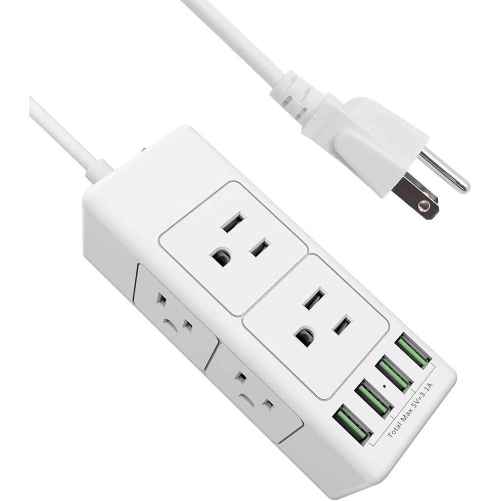 Overspændingsbeskytter til strømskinne med USB-port, bordladestation med 6 stikkontakter og 4 USB-porte, 1,5 m forlængerledning,