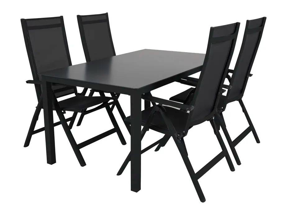 Brafab Rana matgrupp Sort/grå 4 positionstole & bord 150x90 cm