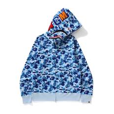 Bape Hoodie Shark Mouth Ape Camo Print Bomuld Full Zip Jakke til Mænd Blå