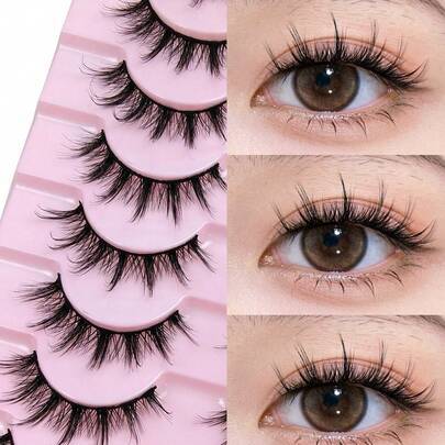 10 par 3D fluffiga falska ögonfransar i fuskbänk med svart band, wispy animefransar med naturlig look, ögonfransförlängning, sminkverktyg