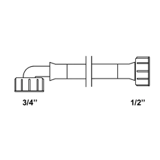 Tilløbsslange 1,5 meter 1/2" lige - 3/4" vinkel form.