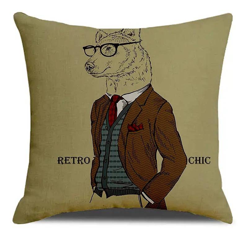 Retro Chic Mode Djur Hjort Lejon Tryckt Mjuk Fyrkantig Kuddfodral Blandning Kuddfodral Örngott Vardagsrum Heminredning