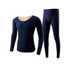 Gym träningsoverall män jacka män byxor set trendiga underkläder set skjorta byxor långa termiska underkläder fleece fodrade leggings set för kallt väder gym herrkläder, Marinblått Xsp, XL