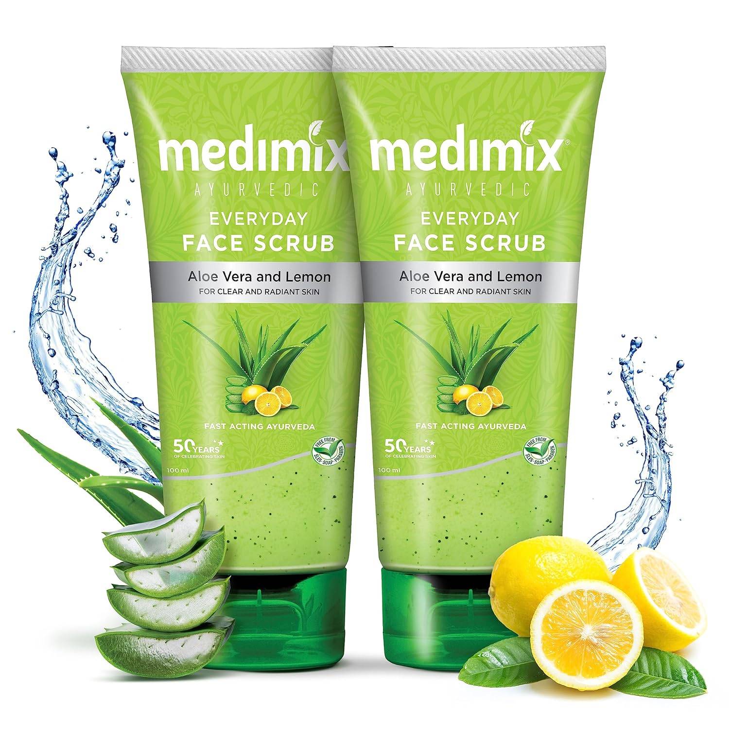 Medimix Ayurvedisk Vardagsansiktsskrubb med Aloe Vera & Citron, 100ml Förpackning med 2 för Återfuktad Strålande Hud