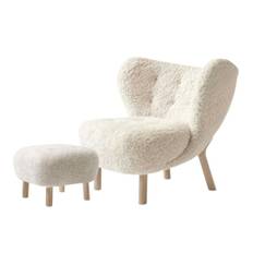 &Tradition Little Petra VB1 Lounge Chair & Puff ATD1 Oiled Oak & Sheepskin Moonlight 17mm