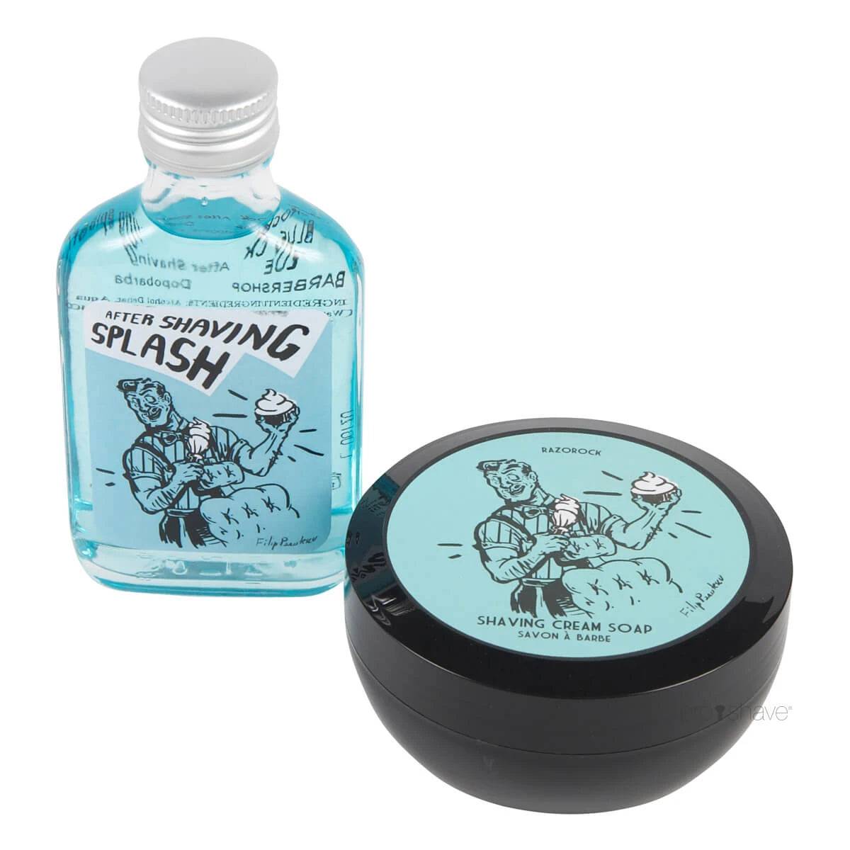 RazoRock Blue Barbershop Sæt, Barbersæbe og Aftershave