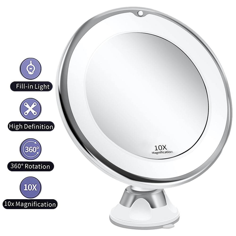 10x Forstørrelsesspejl med LED-lys og Sugekop Perfekt til Makeup og Rejser