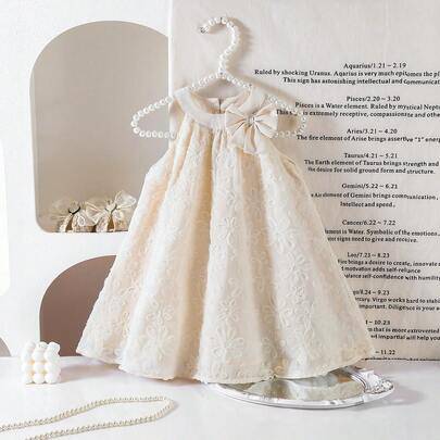 Söt & Elegant Aprikos Blommig Lös Ärmlös Klänning för Babyflicka - Vitt (6-9M,9-12M,12-18M,18-24M,2-3Y)