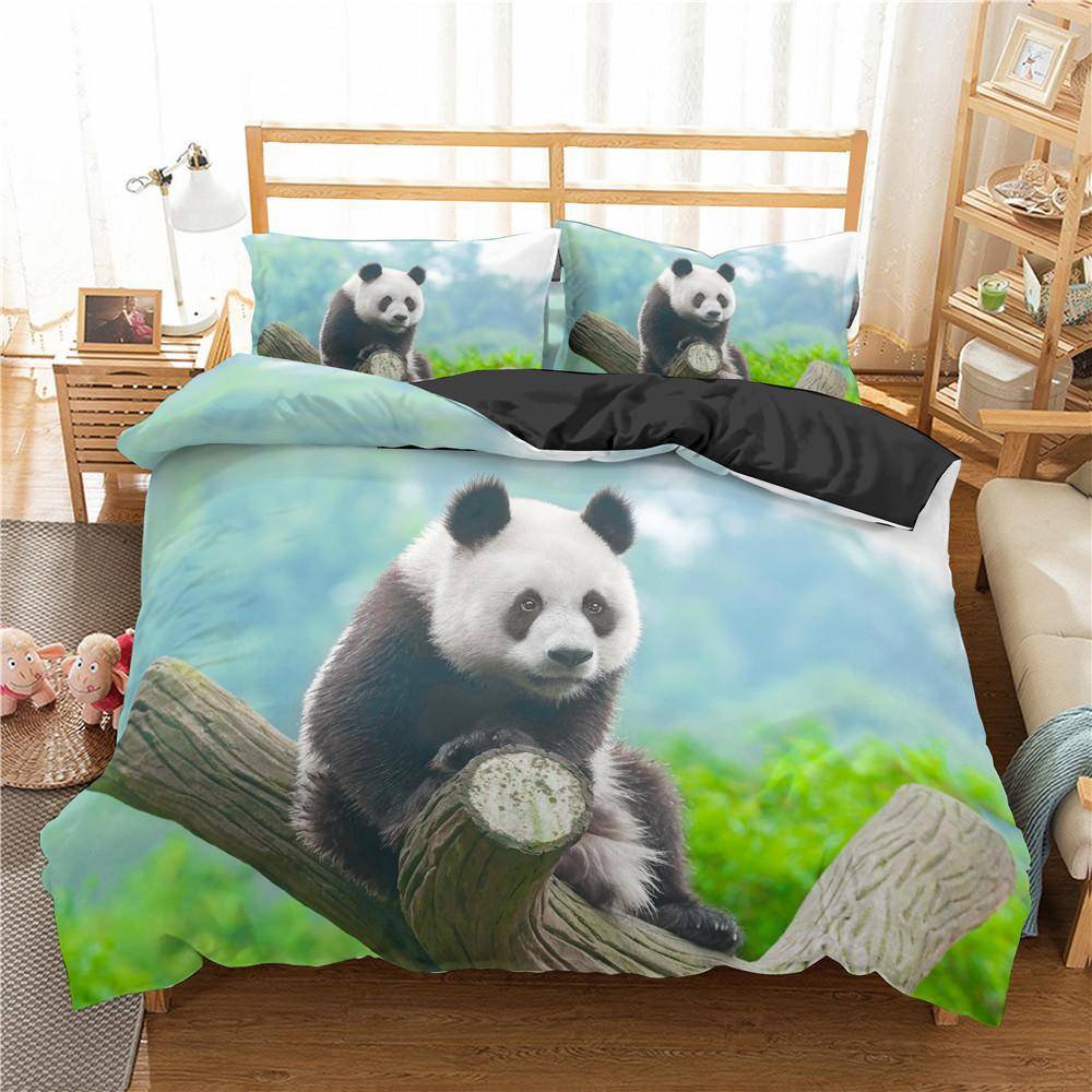 Panda påslakanset Söt djurmönster med två sängar för pojkar, flickor, mikrofiber, vild jätte panda i king size täcke US King(264x228cm)