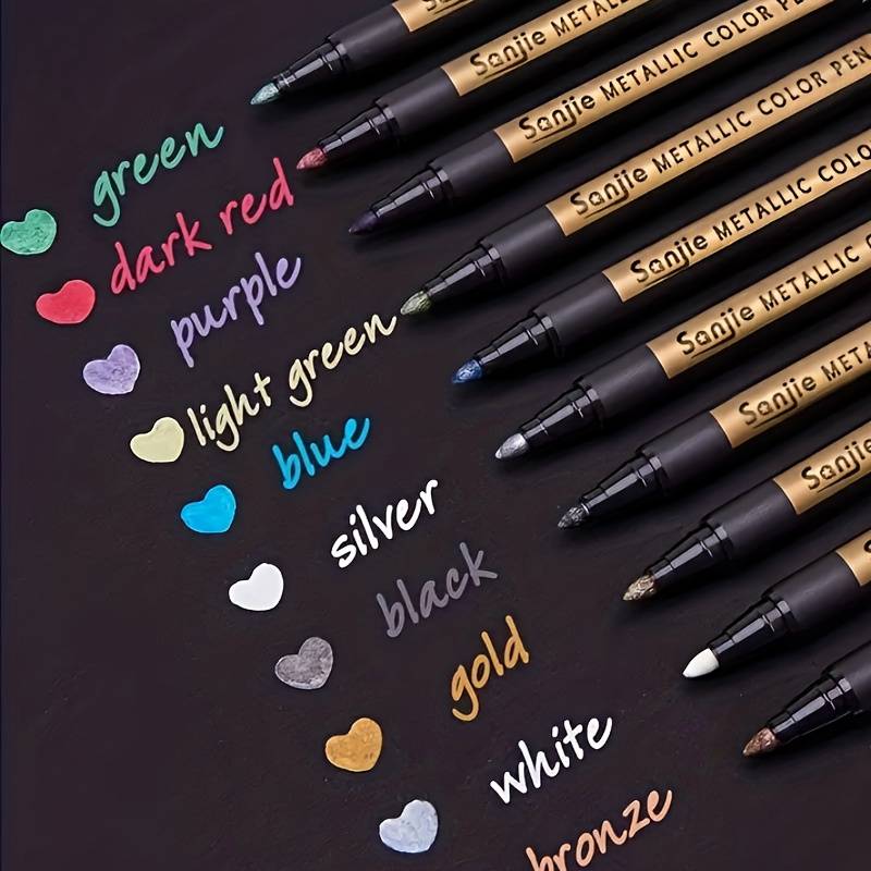 TEMU 10-color Metallic Marker Oil Paint Highlighter Large Head Metal Marker Water-based Colored Marker, Diy Photo Album And Other Handicrafts