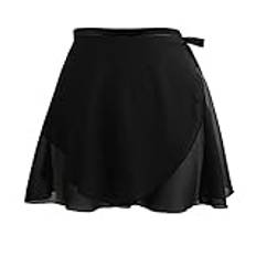 Balettkjol för kvinnor, omlottkjol, chiffong, danskjol, justerbart midjeband, för gymnastik, svart, one size