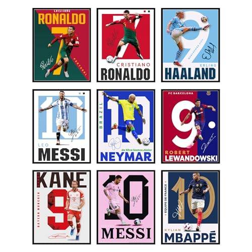 BigWig tryck fotboll affisch – fotbollsdekor för pojkar sovrum, Messi och Ronaldo affisch, Messi affischer för pojkar sovrum, Mbappe väggkonst, Neymar väggkonst, Ronaldo affischer – utan ram