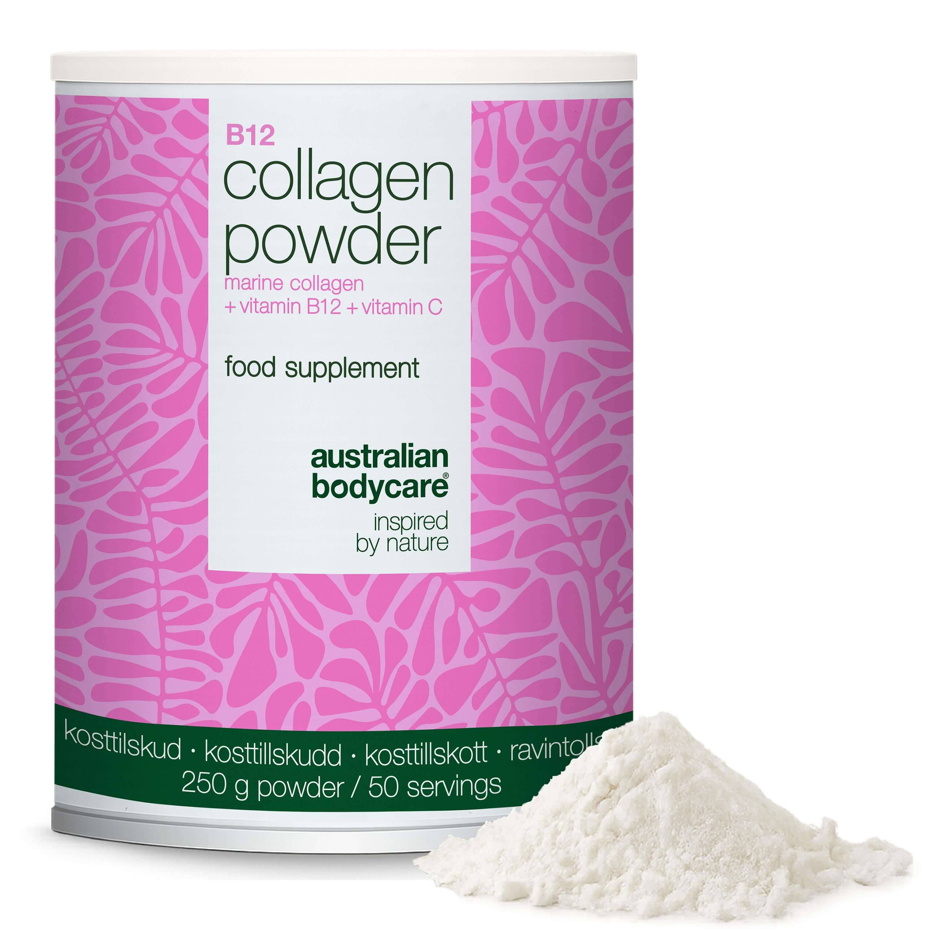 Kollagenpulver med vitamin C och B12 - 250 g marint â Kollagenpulver för dagligt bruk i dryck eller mat. Med marint kollagen, vitamin C och vitamin B12. - 2 st