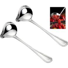 DAKLUNAR 2 stycken såsskedar av rostfritt stål, soppslev silver 20 cm, såssked med hällpip, såsslev liten för dressingar, soppsåser, liten soppslev för snygg matlagning