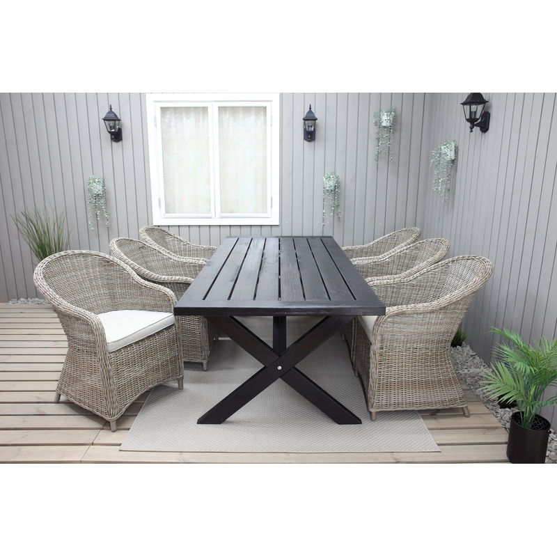 Utomhusmöbelgrupp 220 cm bord & 6 Belize naturell stolar Baltic Garden