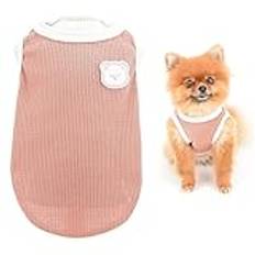 SMALLLEE_LUCKY_STORE Söt björn våffelstickad t-shirt valp T-shirt för liten medium hund katt pojke flicka stretchig linne väst yorkie chihuahua kläder husdjur sommarkläder, rosa, XS