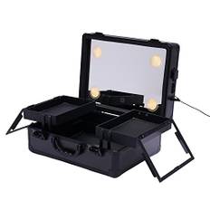 panfudongk Sminkförvaringslåda | Sminkarrangör | Makeup Train Case LED sminkväska – bärbar kosmetisk väska med lampor och speglar, stort förvaringsutrymme