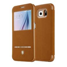 Baseus L�der Window View Cover til Samsung S6. Brun.