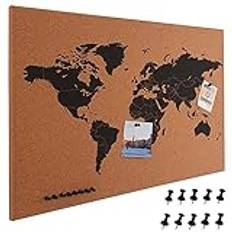 BAKAJI Panel Klot Jordglob Geografisk Karta Världskarta Ram Trä Storlek 60 x 40 cm Väggvägg Modern Design med 10 Stift Presentidé