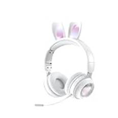 Bluetooth-hörlurar Rabbit Ear Trådlösa Hörlurar Bluetooth 5.0 Hörlurar Flickor Barn Stereo Musikheadset Med Mikrofon RGB-ljus Spelare Födelsedagspresenter over-ear hörlurar(White PS4 Adapter)