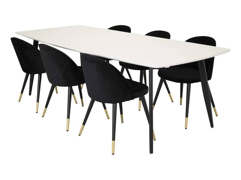 Venture Design Polar & Velvet matgrupp Vit/svart 6 st stolar & bord 240 x 100 cm
