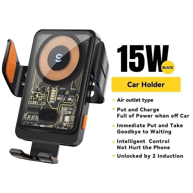 Essager 15W Qi trådlös laddare Biltelefonhållare Luftventil Monteringsställ för iPhone Samsung Mobiltelefon Support Snabbladdning 15W svart