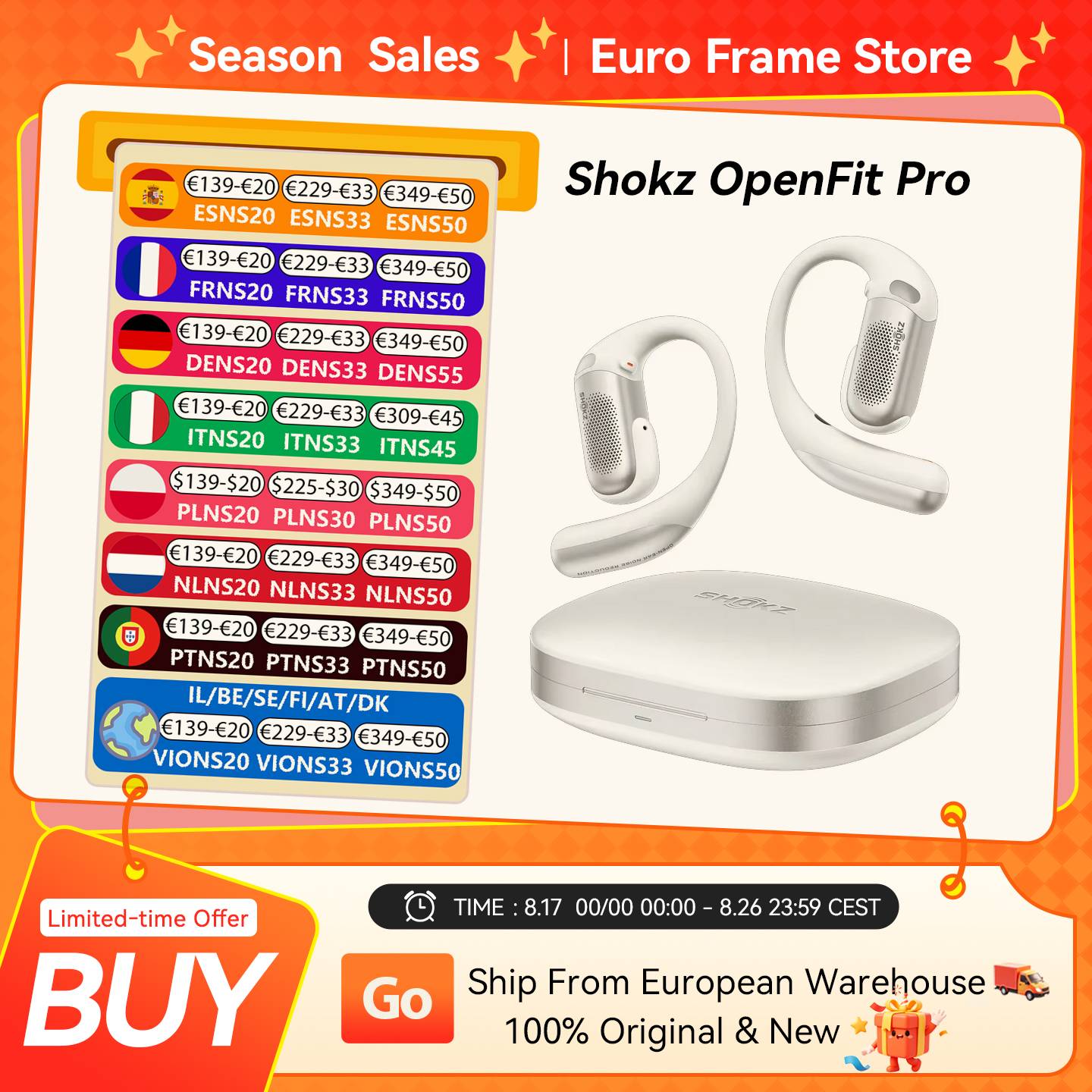 EU Ship SHOKZ OpenFit Pro T010 Ear Noise Reduction Earbuds Wireless Bluetooth 5.3 Headphones IP55 Waterproof 50H Playtime For Sport