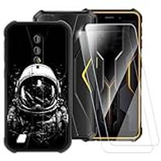 ESACMOT astronautmönster fodral kompatibelt med Ulefone Armor X12 Pro + [2-pack] skärmskydd härdat glas, stöttåligt fodral för Ulefone Armor X12 (5,8 tum)