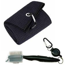 Double-sided Retractable Golf Club Brush and Golf Towel Set with Non-slip Handle