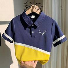 1 pack Young Boys Boys Casual Sports College Mönstrad flerfärgad sömnad Lapel Pikétröja Lämplig för barnkläder, Young Boy Kläder, Back To School Boys - Kungsblått (6Y,7Y,4Y,5Y)