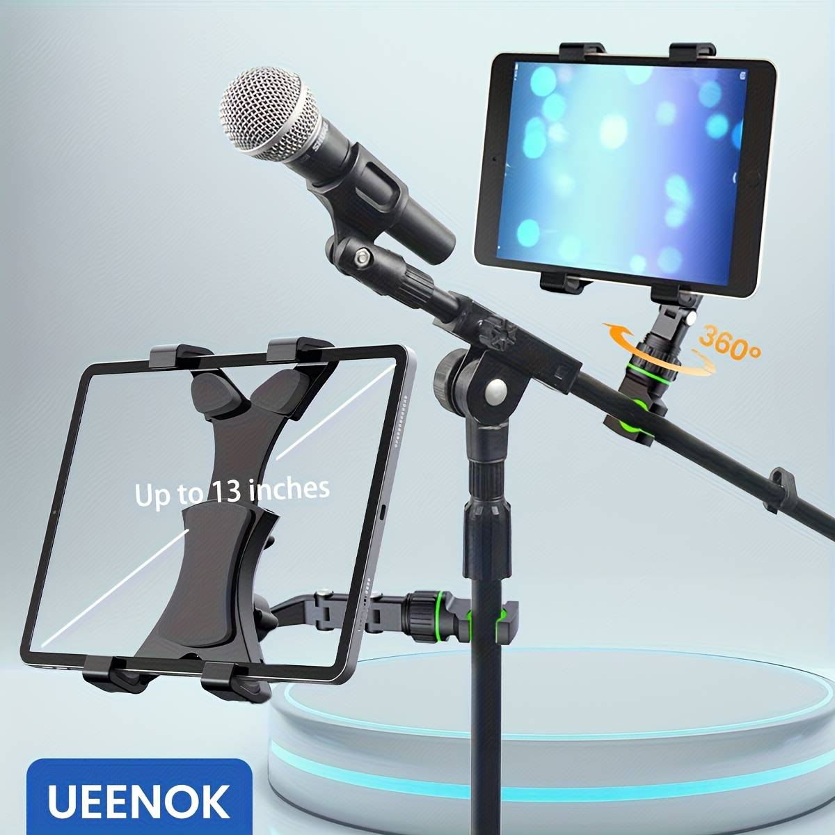 TEMU Universal Clamp Tablet Stand, Live Streaming Tablet Holder, Adjustable For Microphone, Tripod, Treadmill, Car Seat, And Study Desk. Dual-stage Design, 360° Rotation Suitable For 7-13 Inch Tablets