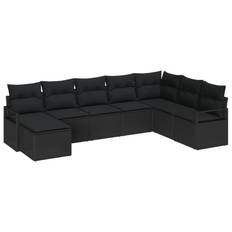 vidaXL 8 Delt Have Sofa Sæt med Puder Sort Poly Rattan, vidaXL 2-personers Have Sofa med Puder Sort Poly Rattan