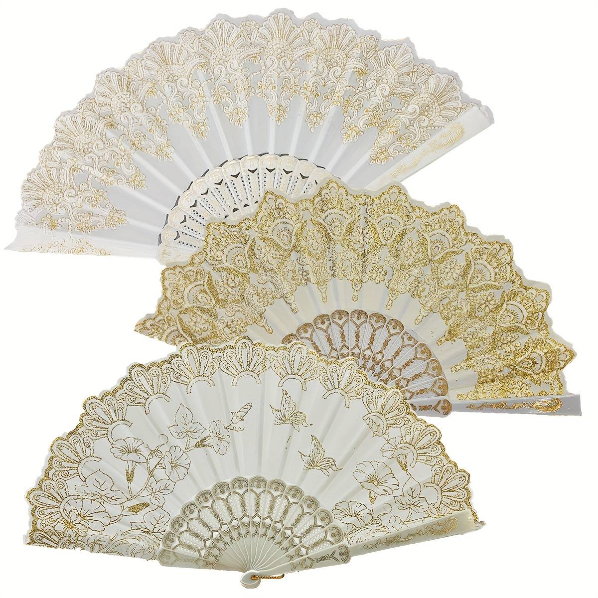 D 2/3/12pcs Spanish Folding Retro Pattern Hand Fan For Women, Handheld Chinese Folding Fan Hand Fan For Party Dancing Wedding And Home Decoration