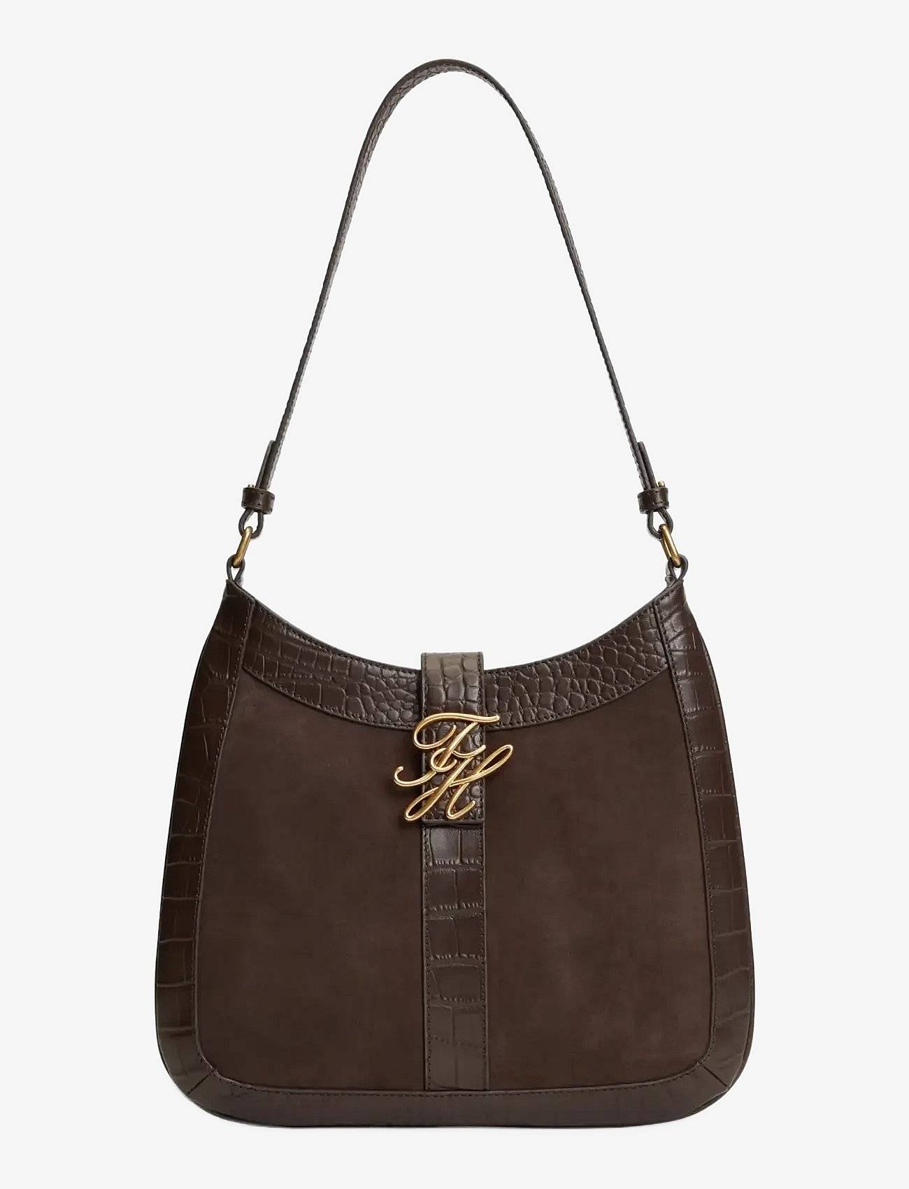 TOMMY HILFIGER Script Leather Shoulder Bag Sued | Brown | One Size