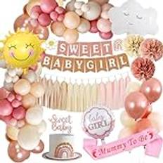 Baby shower flicka dekoration, babyshower flicka, retro rosa boho babyshower ballong för kön avslöjande fest dekoration, babyshower ballong för kön avslöjande dekoration