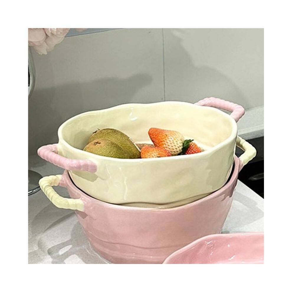 Cute Double-Eared Cerc Soup Bowl for Home Use Instant Noodles Bowl Spicy Hot Pot Bowl Fruit Bowl Yogurt Bowl Girls B
