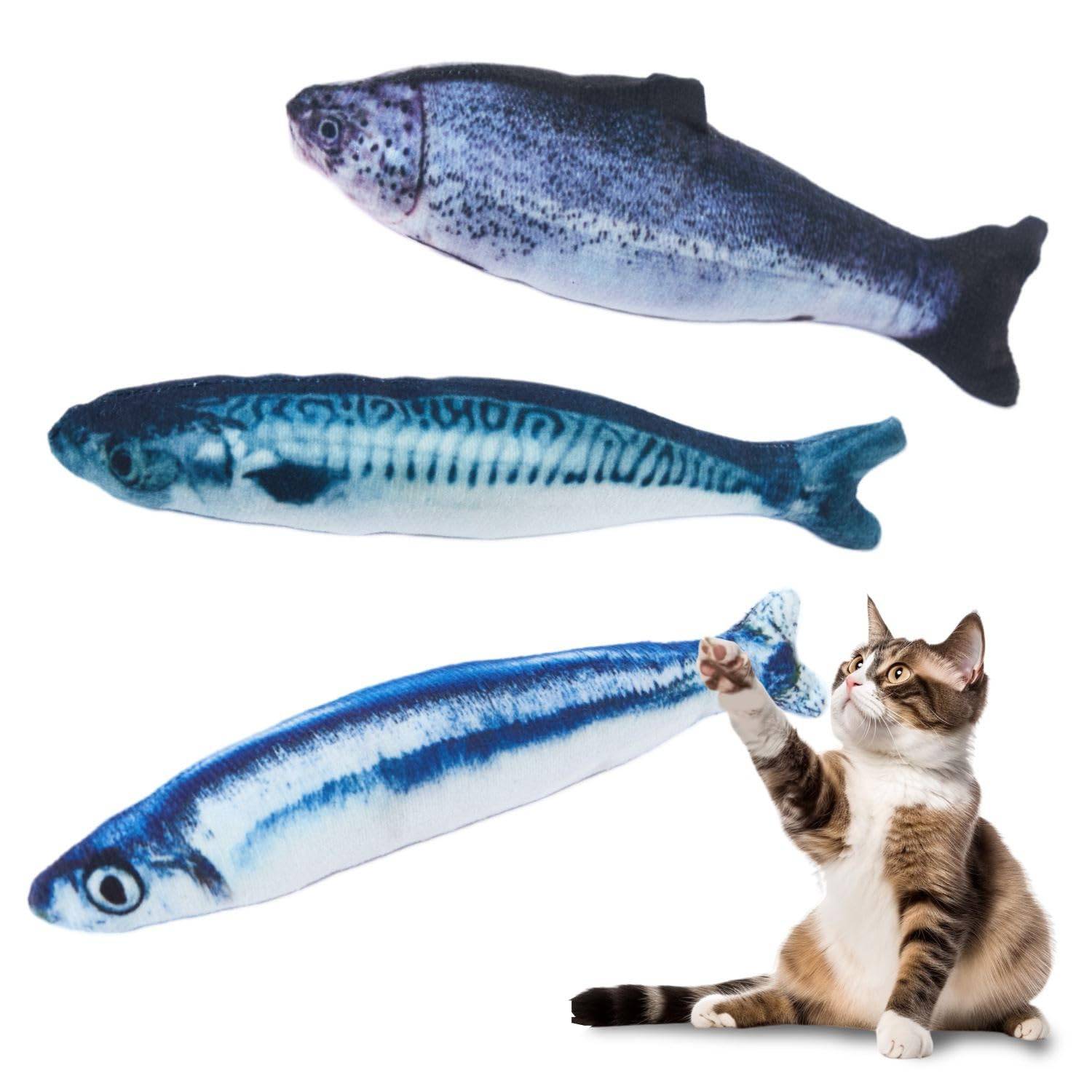 3-delat set kattleksaker för sololek, sparkleksaker, kattunge gosedjur, fisk, saury, stressreducerande leksaker, kattleksaker för barn, fiskformade kattleksaker