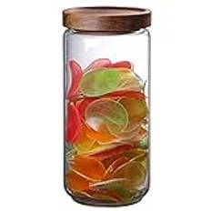 Förvaringsburkar med lock av trä, 500 ml/750 ml/1 000 ml lufttät förvaringsburk glas, eleganta glasbehållare, runda kryddburkar, BPA-fri silikontätning, för kex, te, socker, kaffebönor (1 000 ml)